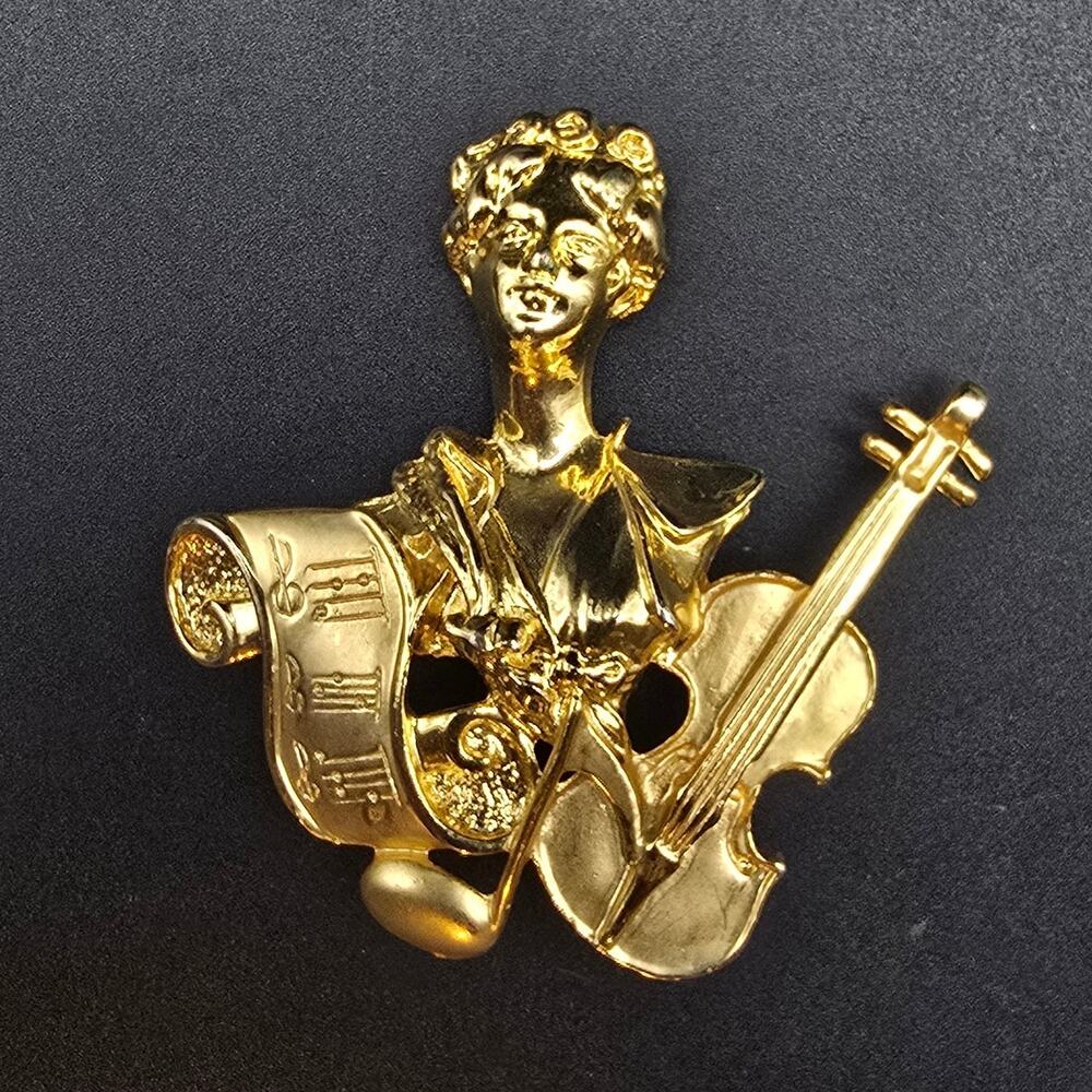 AJC Music Composer Brooch Violin Sheet Music Gold Tone Musician Gift